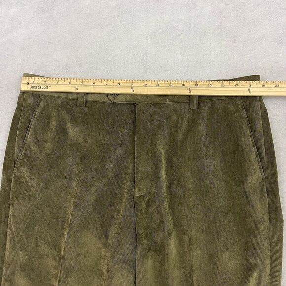 Alan Flusser Corduroy Pants Mens 38X32 Green Straight Leg Flat Front Trousers - Picture 6 of 12